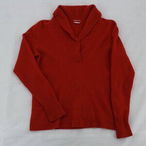 J.Crew 100% Cashmere Red V-Neck Shawl Collar Pullover Sweater - Size M